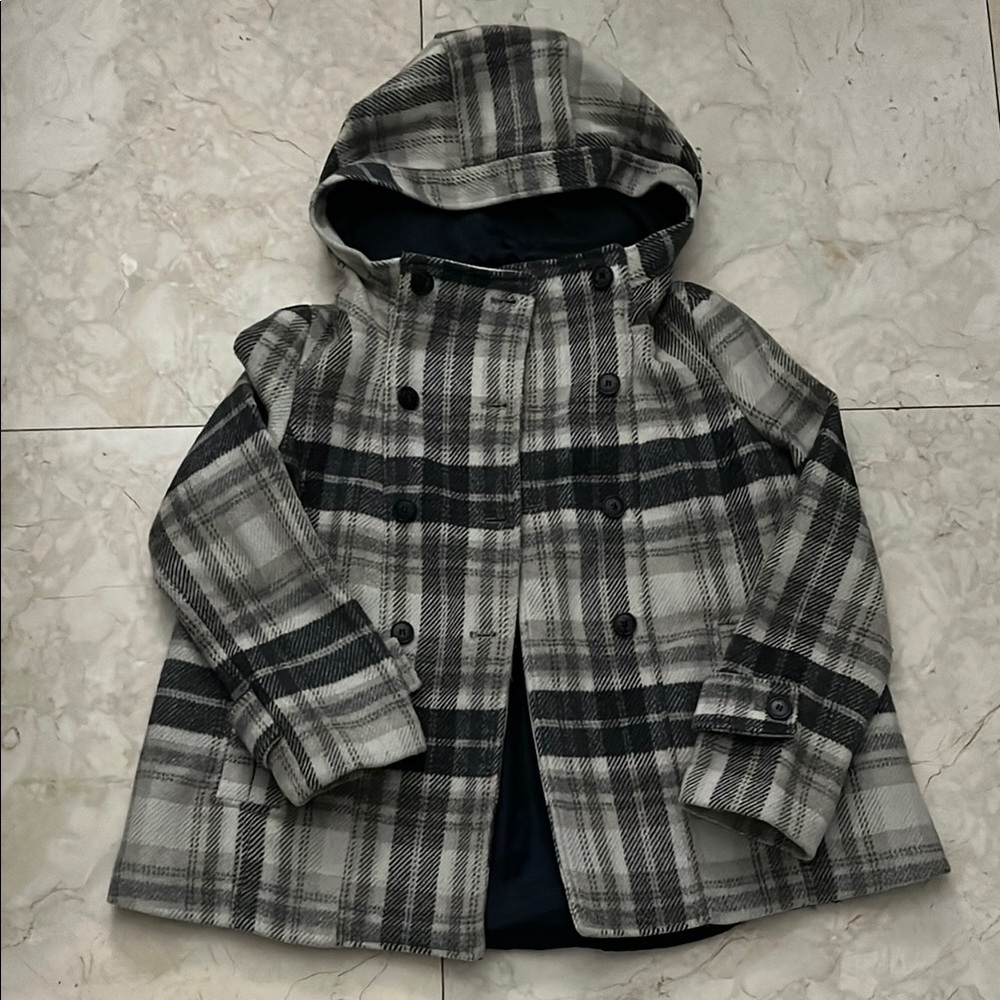 Zara Black and Gray Trench Coat with Hood